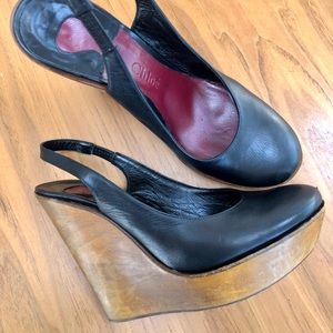 Chloé sling back platform wedges